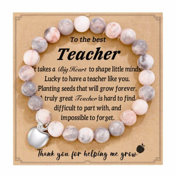 Teacher's Day Present: Customized Natural Stone Graduation Season Gift with Card in a Beaded Bracelet Design for Teachers Accepted