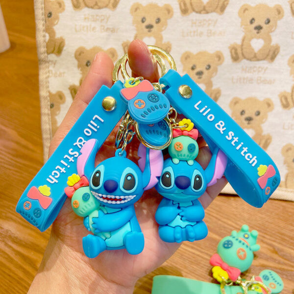 Wholesale Factory 3D adorable silicone charm Lilo & Stitch Scrump vehicle keychain made of pvc with a wristlet strap - Image 5