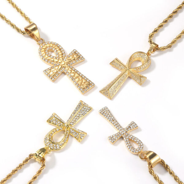 Trendy Fashion Long Sweater Chain Iced Out Zircon Necklace - Hot Selling Cross Necklace Genuine Ankh Cross Pendant plated in gold