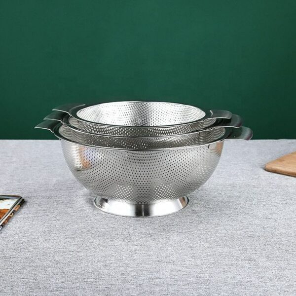 Stainless Steel Anti-Corrosion Metal Durable Vegetable Fruit Round Colanders & Strainer, Factory Bulk Sale for Home Use - Image 5