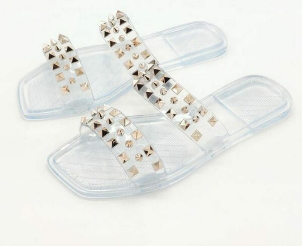 Clear Rivet Crystal Sneakers for Ladies and Outdoor Jelly Sandals with Flat Design for Ladies