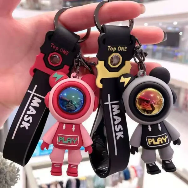 Adorable spaceman astronaut key chain pendant wrist pvc key chain charm little bag accessories