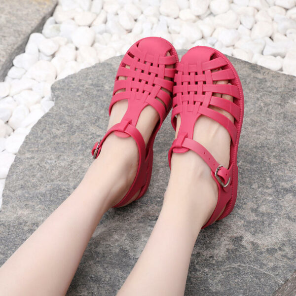 Summer Sandal Jelly Shoes for Women with Low Spring Soft Slip-On Plastic PVC Outdoor Casual Lady Sandal Shoes - Image 5