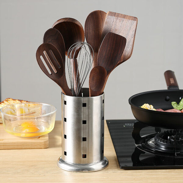 Superior Black Walnut Wooden Cooking Set with Nine Piece Utensils - Image 5