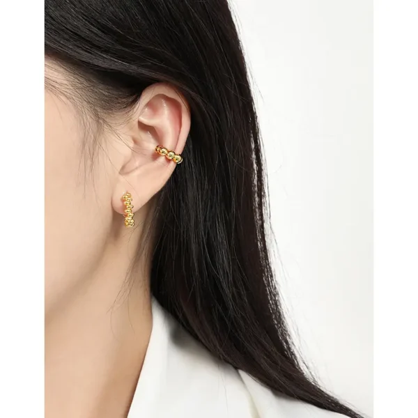 Women's Ball 925 Sterling Silver Clip-On Ear Cuffs Gold Earrings Luxurious Fine Jewelry - Image 5