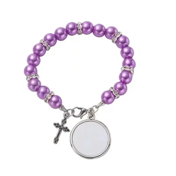 Excellent Christian Bracelet Made of Stainless Steel with Zircon Inlay and White Beads, Elastic for Women - Image 6