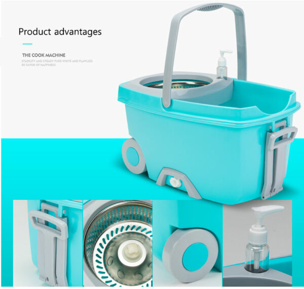 Tools for folding laminate cleaning with a spin and a flat head current mop bucket with reusable mop pad and wringer - Image 6