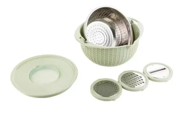 Modern 4-in-1 Kitchen Food Strainers with Multiple Uses: Multipurpose Steel Colander Bowl Sets Stackable Plastic Grater Rice Bowl Accessory - Image 5