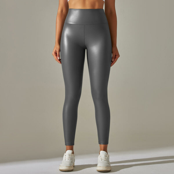 High-waisted PU leather leggings, skinny plus size yoga tights, and large women's leggings - Image 6