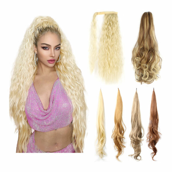 Wholesale Yaki Straight Ponytail Wig Extensions with a 27-inch Synthetic Clip Tie up Strap Wrap Ponytail for Natural Hair - Image 5