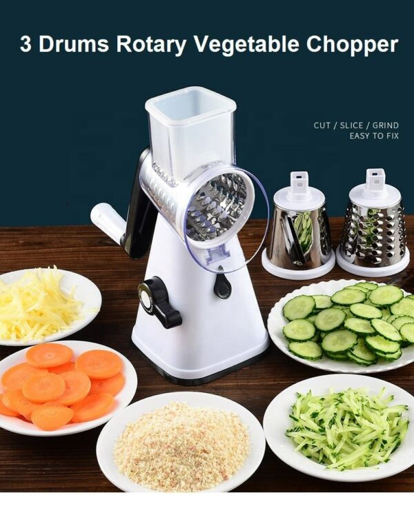 Three-in-one mandoline vegetable cutter with three drums, stainless steel vegetable chopper Kitchen Item Rotary Cheese Grator