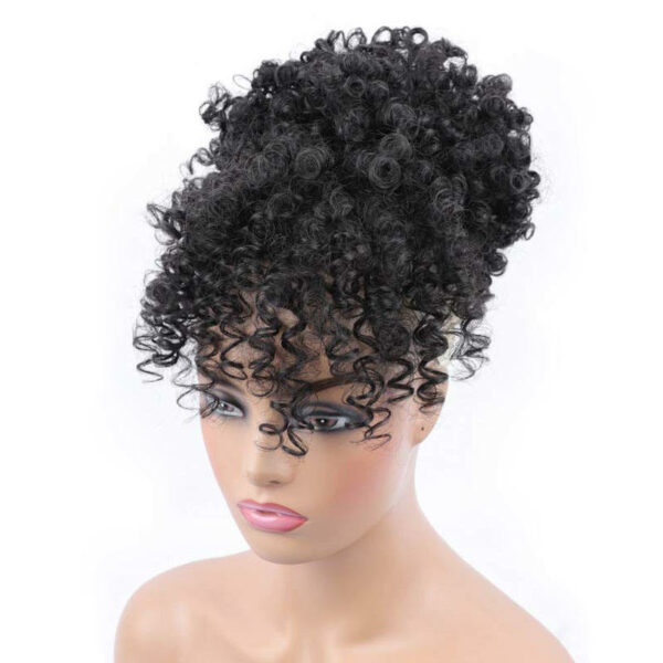 Drawstring Ponytail with Bangs, Short Curly Clip in Wrap Updo Hairpiece Afro Puff Extensions for Women - Image 5