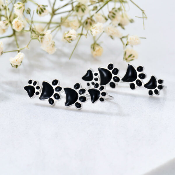 Exquisite 925 Sterling Silver Ear Climbers Adorable Pet Paw Dog Print Cuff Earrings - Image 5