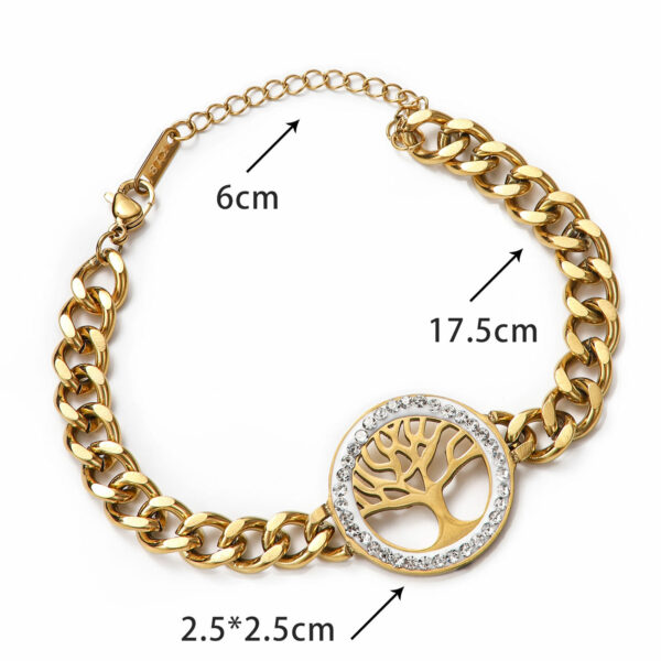 Contemporary Fashion Design Women's 18k Gold Plated Stainless Steel Hollow Zircon Tree of Life Bangle Bracelet - Image 6