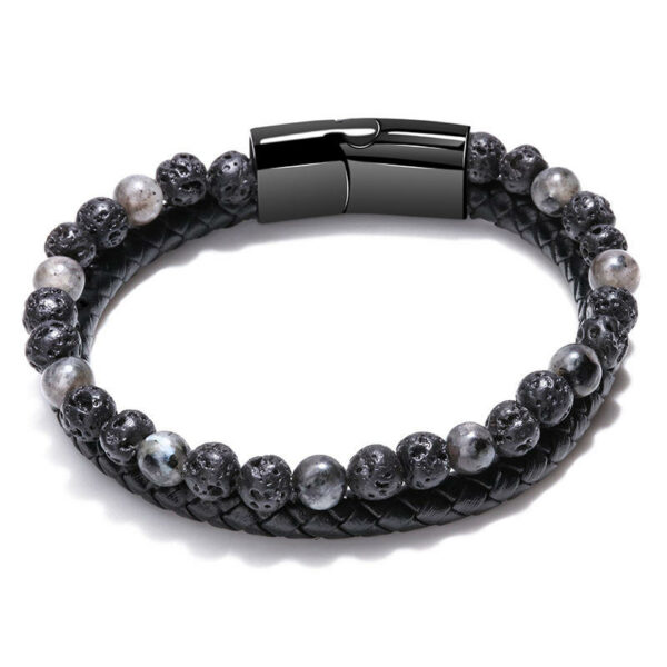 Fresh arrivals Men's hand-woven leather bracelet with natural volcanic stone beads, designed in both European and American styles - Image 6