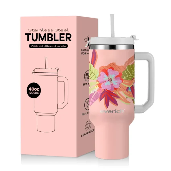 40-ounce Double Wall Insulated Vacuum Adventure Travel Mug with Lid and Straw, Powder Coated in Custom Logo Color. - Image 4