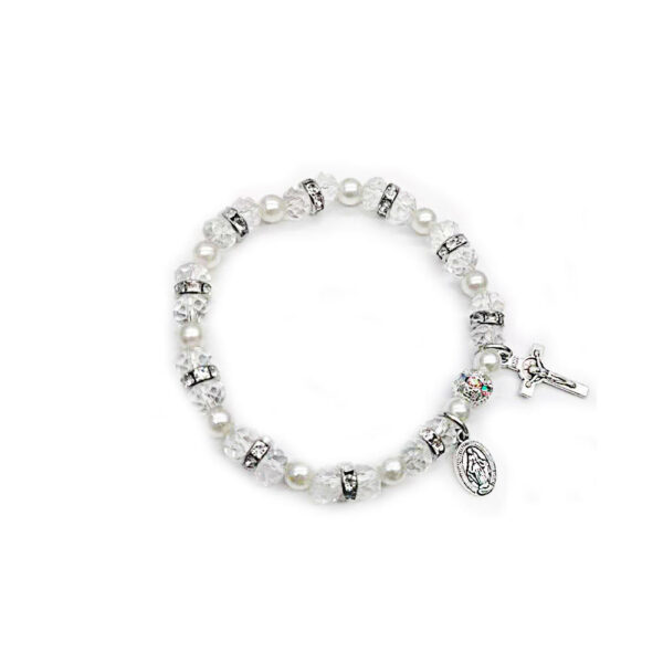 Women's Stretch Rosary Bracelet with Beads, Miraculous Medal, and Crucifix on Sale - Image 2