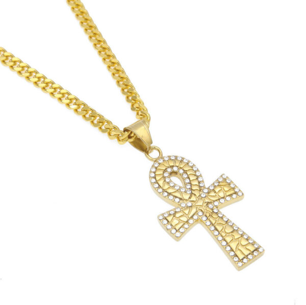 Trendy Fashion Long Sweater Chain Iced Out Zircon Necklace - Hot Selling Cross Necklace Genuine Ankh Cross Pendant plated in gold - Image 5