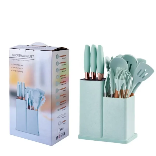 Popular 19-piece Silicone Spatula Ladle Cooking Utensil Set with Holder for Kitchen - Image 4