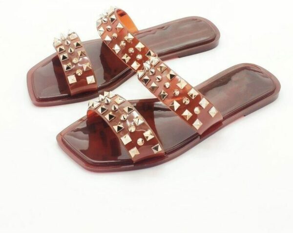 Clear Rivet Crystal Sneakers for Ladies and Outdoor Jelly Sandals with Flat Design for Ladies - Image 4