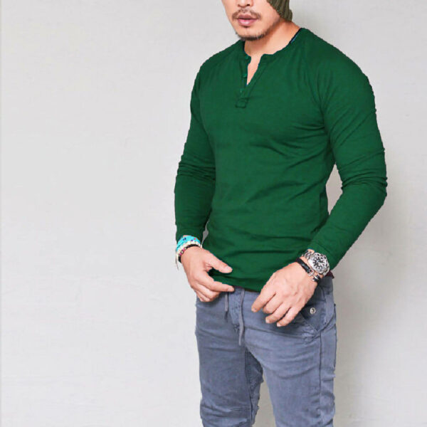 Brand New Discount Bulk Men's Long Sleeve Raglan T-Shirt with Three Buttons Henley Design - Image 2