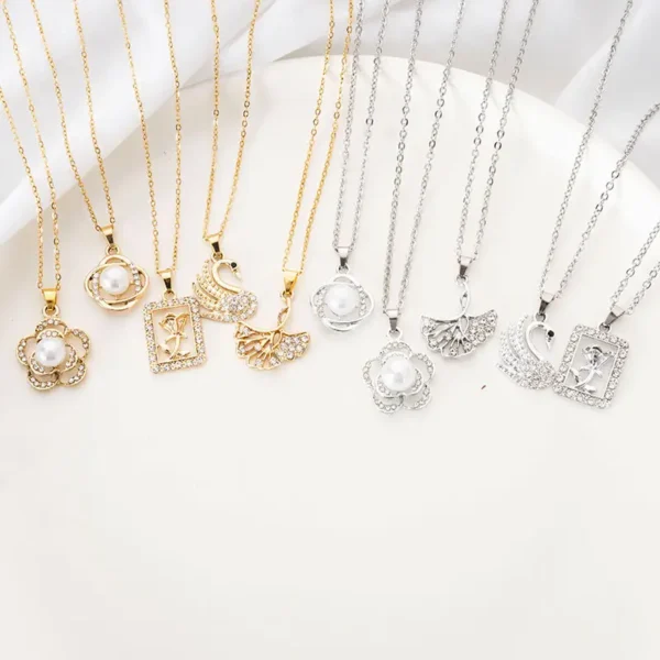 Chic Rock Crystal Chandelier Pendants in the Swan Style Chic Sweater Stainless Steel Jewelry with Strand Chain - Image 3