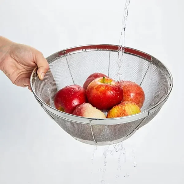 Over sink, stainless steel mesh colander sieve for food, flour, fruit, and vegetable washing with a drain basket strainer - Image 7