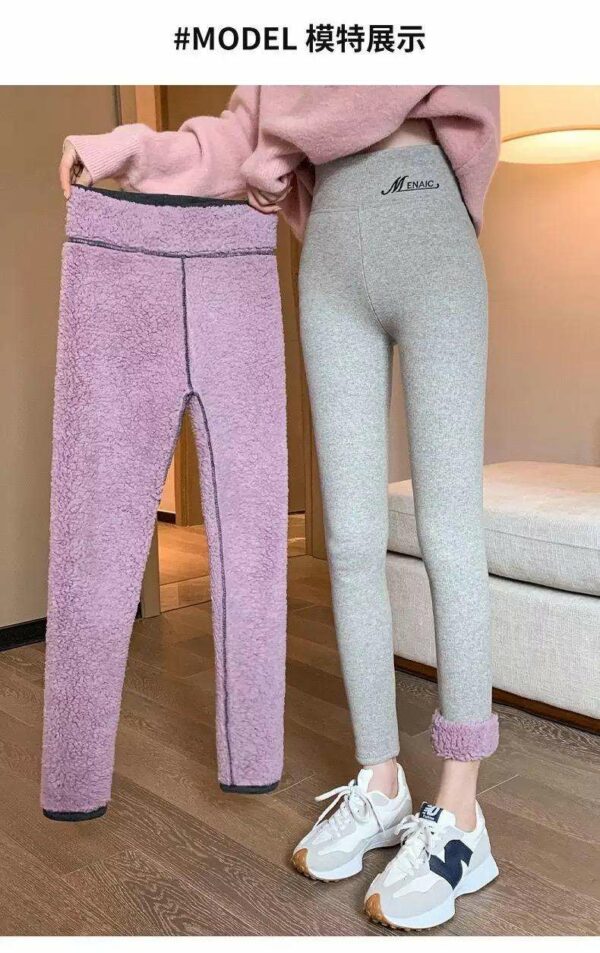 Winter Fashion Vertical Stripes Thin Leg Fleece Fuzzy Warm Women Leggings Super Thick Plush Thermal Pants Tights - Image 6