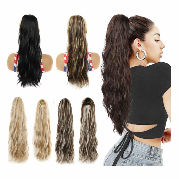 Wholesale Yaki Straight Ponytail Wig Extensions with a 27-inch Synthetic Clip Tie up Strap Wrap Ponytail for Natural Hair