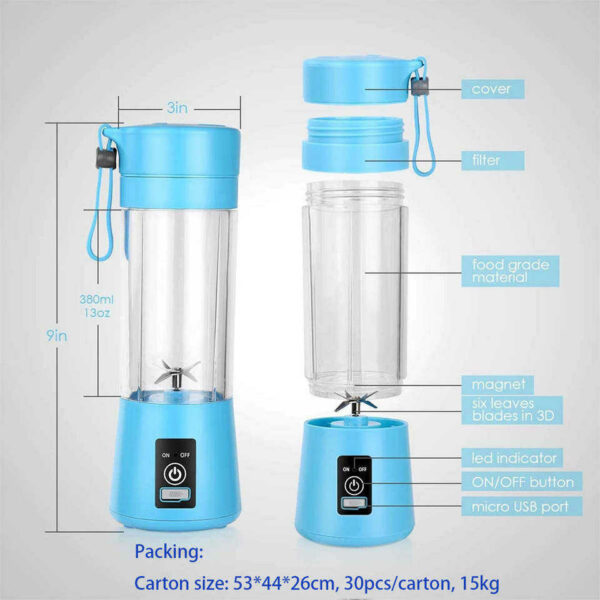 Juicer Cup Machine with 6 Blades for Home Use: A Portable Mini Ice Bottle Blender with Plastic Cap for Fruits and Vegetables - Image 6