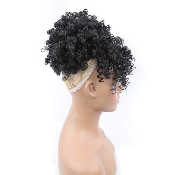 Drawstring Ponytail with Bangs, Short Curly Clip in Wrap Updo Hairpiece Afro Puff Extensions for Women - Image 6