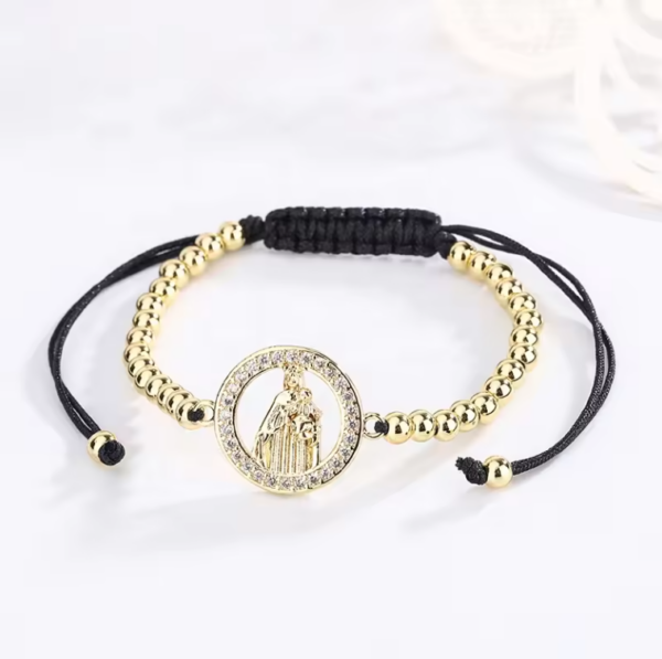 Inventive Niche Black Hand-Braided Rope Adjustable Size Gold Stainless Steel Catholic Beaded Bracelet for Men and Women - Image 7