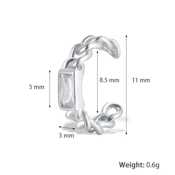 925 Silver Fine Jewelry Gold Plated Chain Cuff Earrings with Rectangular Cz Stones that Are Not Piercing for Women - Image 3