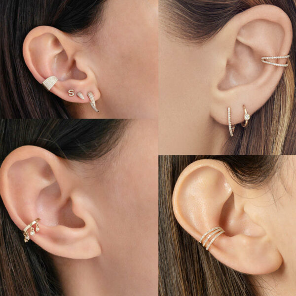 Fashionable Fine Jewelry Without Piercings: 14k Gold Plated Cubic Zirconia Ear Cuff for Women, 925 Sterling Silver Cartilage Earrings - Image 7