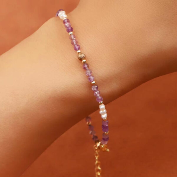 Top-Notch Original Artwork Girls' Faceted Beaded Simple Thin Bracelet with Freshwater Pearl Amethyst Gemstone - Image 6