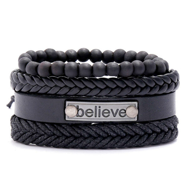 Four-piece Beaded Bracelet Set in Black and Volcanic Stone, Ideal for Teen Girls and Boys, Perfect for Gift-Giving and Parties - Image 2