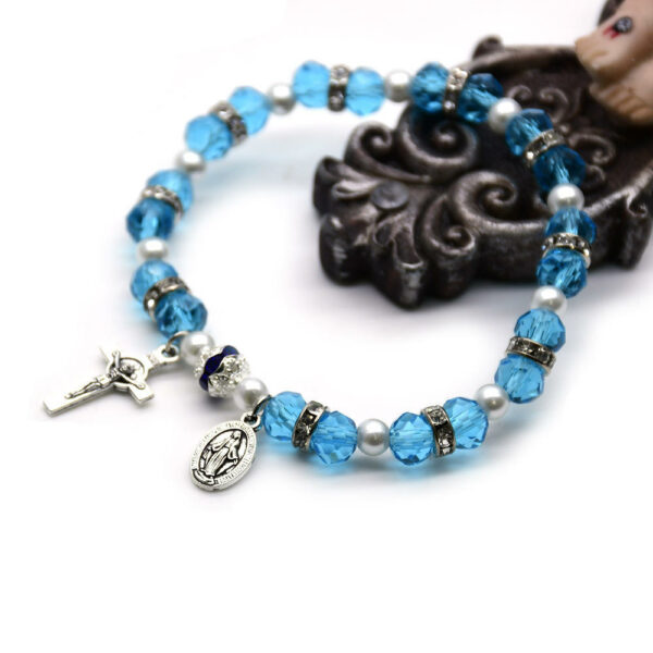 Women's Stretch Rosary Bracelet with Beads, Miraculous Medal, and Crucifix on Sale - Image 3