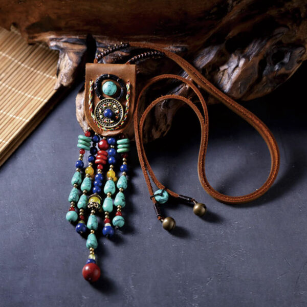 Handmade Sweater Chain in an Ethnic Style: Simple, Long Necklace with Antique Clothes Pendant - Image 6