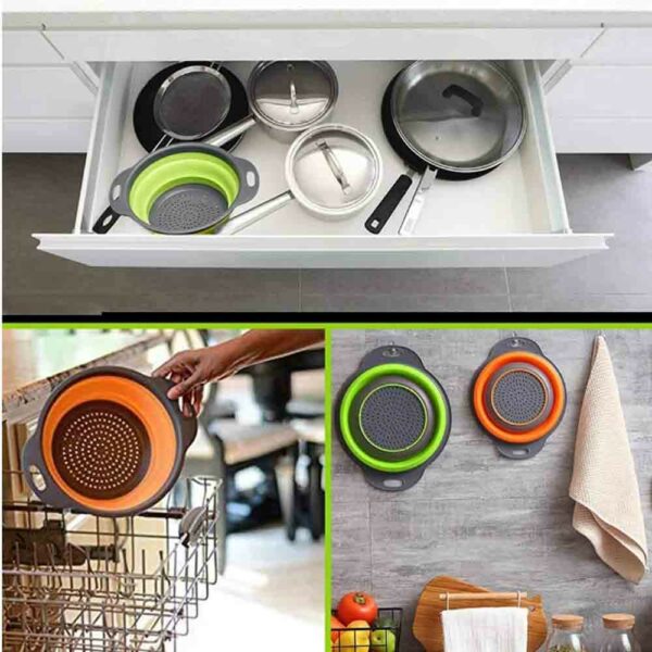 Foldable Silicone Kitchen Strainer Washing Bowl Fruit and Vegetable Drain Basket with Foldable Strainer Silicone Washing Basket - Image 6