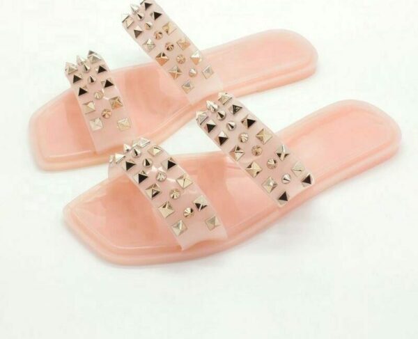 Clear Rivet Crystal Sneakers for Ladies and Outdoor Jelly Sandals with Flat Design for Ladies - Image 3