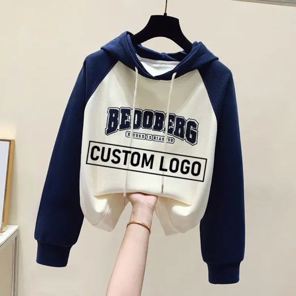 High-quality simple crop tops with a custom puff print for ladies, acid-washed wholesale embroidered 100% cotton hoodie set sweatshirt - Image 6