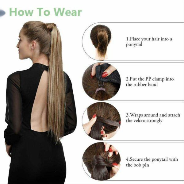 Black Women's Silky Perruque Natural Warp Around Synthetic Hair Ponytail with Long Straight Clip - Image 3