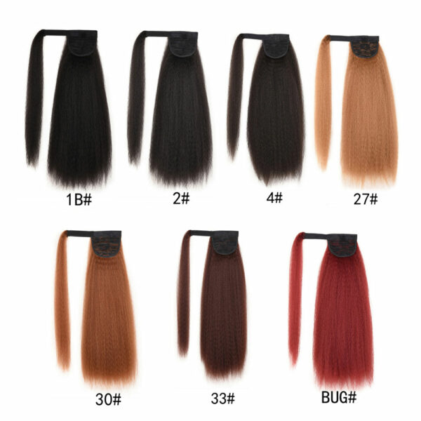 Long Corn Wave Kinky Afro Yaki Wavy Straight Ponytails with Synthetic Fiber Wrap Around Hairpieces - Image 7