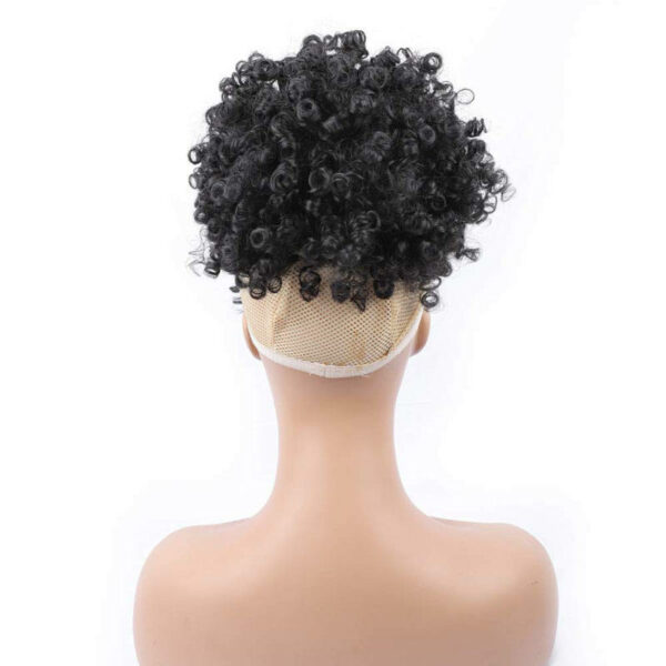 Drawstring Ponytail with Bangs, Short Curly Clip in Wrap Updo Hairpiece Afro Puff Extensions for Women - Image 7