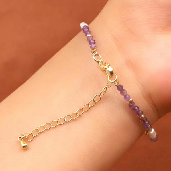 Top-Notch Original Artwork Girls' Faceted Beaded Simple Thin Bracelet with Freshwater Pearl Amethyst Gemstone