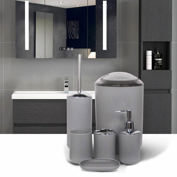 Cheap Wholesales 6 Pcs PP bathroom Set Gray Plastic bathroom Accessories Set - Image 7