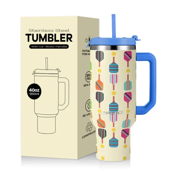 40-ounce Double Wall Insulated Vacuum Adventure Travel Mug with Lid and Straw, Powder Coated in Custom Logo Color. - Image 2