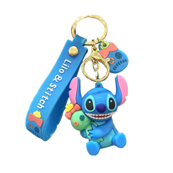 Wholesale Factory 3D adorable silicone charm Lilo & Stitch Scrump vehicle keychain made of pvc with a wristlet strap - Image 2