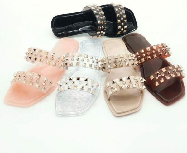 Clear Rivet Crystal Sneakers for Ladies and Outdoor Jelly Sandals with Flat Design for Ladies - Image 2