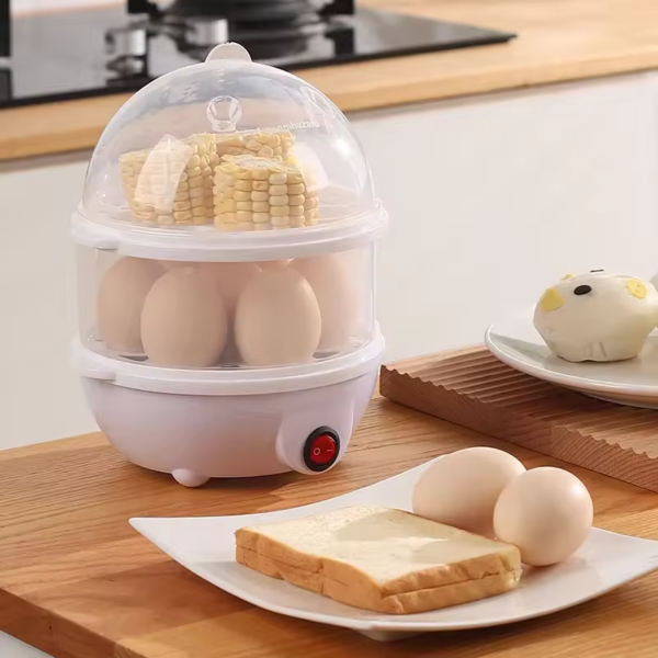 Electric double-layer rapid egg cooker boiler that is portable and self-contained for home use - Image 2